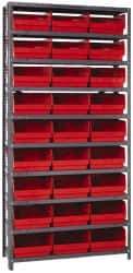 Quantum Storage - 27 Bin Store-More Shelf Bin System - 36 Inch Overall Width x 18 Inch Overall Depth x 75 Inch Overall Height, Red Polypropylene Bins - Exact Industrial Supply
