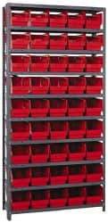 Quantum Storage - 45 Bin Store-More Shelf Bin System - 36 Inch Overall Width x 18 Inch Overall Depth x 75 Inch Overall Height, Red Polypropylene Bins - Exact Industrial Supply