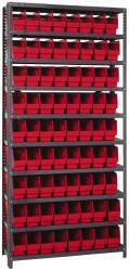 Quantum Storage - 72 Bin Store-More Shelf Bin System - 36 Inch Overall Width x 18 Inch Overall Depth x 75 Inch Overall Height, Red Polypropylene Bins - Exact Industrial Supply