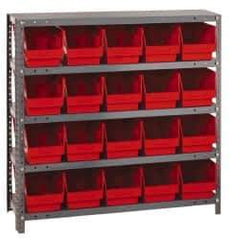Quantum Storage - 20 Bin Store-More Shelf Bin System - 36 Inch Overall Width x 12 Inch Overall Depth x 39 Inch Overall Height, Red Polypropylene Bins - Exact Industrial Supply