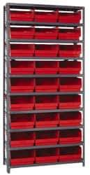 Quantum Storage - 27 Bin Store-More Shelf Bin System - 36 Inch Overall Width x 12 Inch Overall Depth x 75 Inch Overall Height, Red Polypropylene Bins - Exact Industrial Supply
