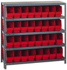 Quantum Storage - 32 Bin Store-More Shelf Bin System - 36 Inch Overall Width x 12 Inch Overall Depth x 39 Inch Overall Height, Red Polypropylene Bins - Exact Industrial Supply