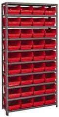 Quantum Storage - 36 Bin Store-More Shelf Bin System - 36 Inch Overall Width x 12 Inch Overall Depth x 75 Inch Overall Height, Red Polypropylene Bins - Exact Industrial Supply