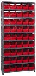 Quantum Storage - 45 Bin Store-More Shelf Bin System - 36 Inch Overall Width x 12 Inch Overall Depth x 75 Inch Overall Height, Red Polypropylene Bins - Exact Industrial Supply