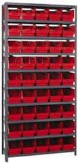 Quantum Storage - 45 Bin Store-More Shelf Bin System - 36 Inch Overall Width x 12 Inch Overall Depth x 75 Inch Overall Height, Red Polypropylene Bins - Exact Industrial Supply