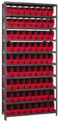 Quantum Storage - 72 Bin Store-More Shelf Bin System - 36 Inch Overall Width x 12 Inch Overall Depth x 75 Inch Overall Height, Red Polypropylene Bins - Exact Industrial Supply