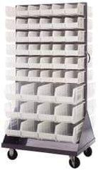 Quantum Storage - 96 Bin Mobile Louvered Rack with Ultra Bins - 36 Inch Overall Width x 25 Inch Overall Depth x 72 Inch Overall Height, Clear Tri-Clear Polypropylene Bins - Exact Industrial Supply