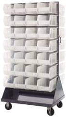 Quantum Storage - 56 Bin Mobile Louvered Rack with Ultra Bins - 36 Inch Overall Width x 25 Inch Overall Depth x 72 Inch Overall Height, Clear Tri-Clear Polypropylene Bins - Exact Industrial Supply