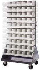 Quantum Storage - 120 Bin Mobile Louvered Rack with Ultra Bins - 36 Inch Overall Width x 25 Inch Overall Depth x 72 Inch Overall Height, Clear Tri-Clear Polypropylene Bins - Exact Industrial Supply