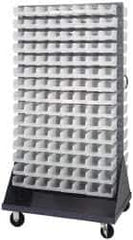 Quantum Storage - 240 Bin Mobile Louvered Rack with Ultra Bins - 36 Inch Overall Width x 25 Inch Overall Depth x 72 Inch Overall Height, Clear Tri-Clear Polypropylene Bins - Exact Industrial Supply