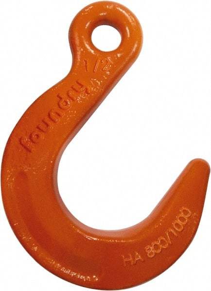 CM - Chain Grade 100, 8,800 Lbs. Load Limit Eye Foundry Hook - 1.44 Inch Hook Throat, 4.78 Inch Reach, 0.94 Inch Eye Inside Diameter, 3/8 Inch Chain Diameter, 6.64 Inch Overall Length, 0.56 Inch Eye Thickness - Exact Industrial Supply