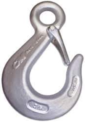 CM - Chain Grade 100, 22,600 Lbs. Load Limit Eye Sling Hook with Latch - 4 Inch Hook Throat, 8.06 Inch Reach, 1.13 Inch Eye Inside Diameter, 5/8 Inch Chain Diameter, 10.97 Inch Overall Length, 0.88 Inch Eye Thickness - Exact Industrial Supply