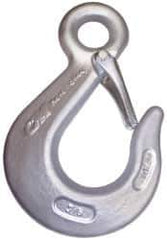 CM - Chain Grade 100, 22,600 Lbs. Load Limit Eye Sling Hook with Latch - 4 Inch Hook Throat, 8.06 Inch Reach, 1.13 Inch Eye Inside Diameter, 5/8 Inch Chain Diameter, 10.97 Inch Overall Length, 0.88 Inch Eye Thickness - Exact Industrial Supply