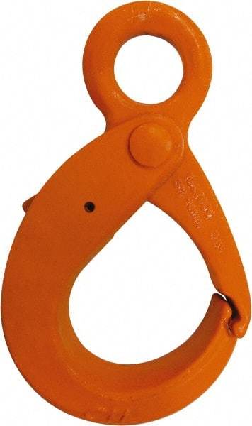 CM - Chain Grade 100, 22,600 Lbs. Load Limit Eye Latchlok Hook - 3.2 Inch Hook Throat, 10.36 Inch Reach, 2 Inch Eye Inside Diameter, 5/8 Inch Chain Diameter, 12.33 Inch Overall Length, 1.03 Inch Eye Thickness - Exact Industrial Supply