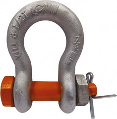 CM - 1" Nominal Chain Size, 12.5 Ton Alloy Steel Bolt Anchor Shackle - 1-7/64" Diam, 1-1/8" Pin Diam, 1-11/16" Wide Inside Jaw, 2-9/32" Inside Width - Exact Industrial Supply