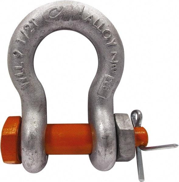 CM - 5/16" Nominal Chain Size, 0.75 Ton Carbon Steel Bolt Anchor Shackle - 15/32" Diam, 3/8" Pin Diam, 17/32" Wide Inside Jaw, 25/32" Inside Width - Exact Industrial Supply