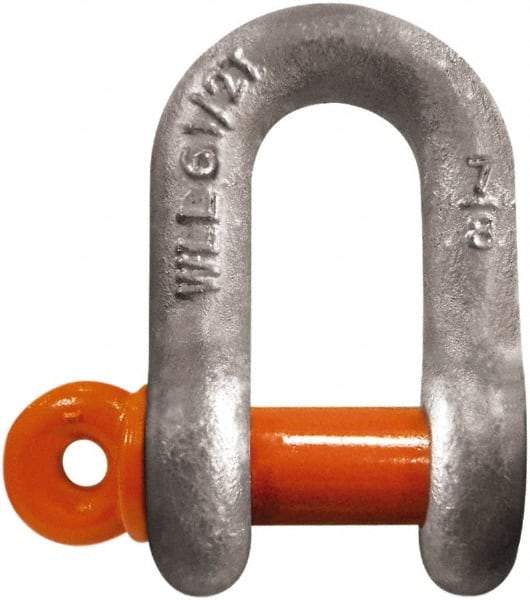 CM - 5/8" Nominal Chain Size, 3.25 Ton Carbon Steel Screw Chain Shackle - 27/32" Diam, 3/4" Pin Diam, 1-1/16" Wide Inside Jaw, 1-1/16" Inside Width - Exact Industrial Supply