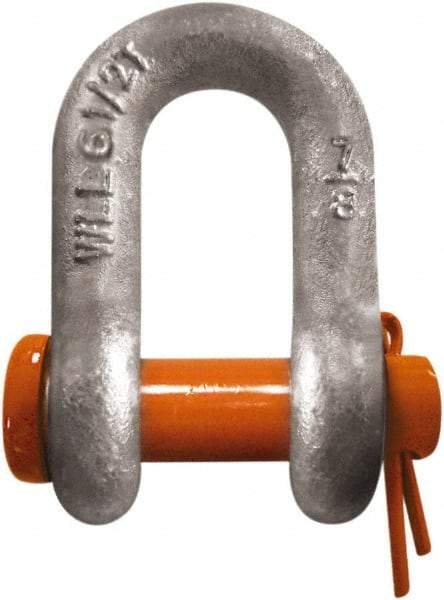 CM - 5/16" Nominal Chain Size, 0.75 Ton Carbon Steel Round Chain Shackle - 15/32" Diam, 3/8" Pin Diam, 17/32" Wide Inside Jaw, 17/32" Inside Width - Exact Industrial Supply