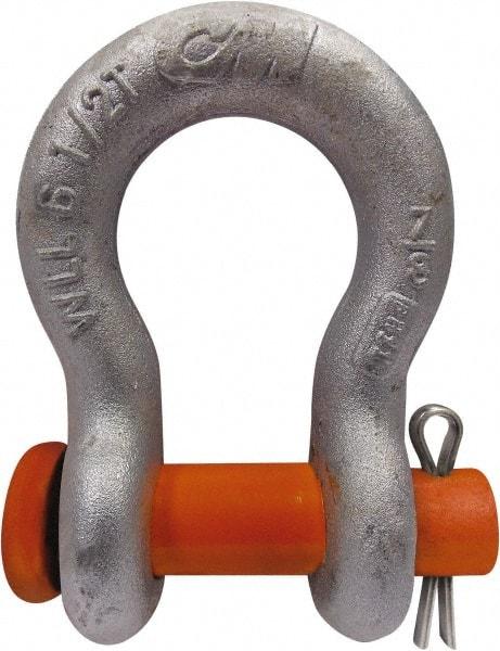 CM - 3/8" Nominal Chain Size, 1 Ton Carbon Steel Round Anchor Shackle - 17/32" Diam, 7/16" Pin Diam, 21/32" Wide Inside Jaw, 15/16" Inside Width - Exact Industrial Supply