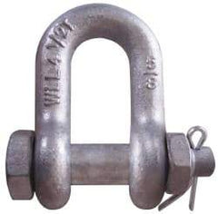 CM - 1/4" Nominal Chain Size, 0.5 Ton Carbon Steel Bolt Chain Shackle - 13/32" Diam, 9/32" Pin Diam, 15/32" Wide Inside Jaw, 15/32" Inside Width - Exact Industrial Supply