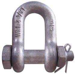 CM - 5/16" Nominal Chain Size, 0.75 Ton Carbon Steel Bolt Chain Shackle - 15/32" Diam, 3/8" Pin Diam, 17/32" Wide Inside Jaw, 17/32" Inside Width - Exact Industrial Supply