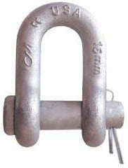 CM - 1/2" Nominal Chain Size, 3 Ton Carbon Steel Round Chain Shackle - 23/32" Diam, 5/8" Pin Diam, 13/16" Wide Inside Jaw, 13/16" Inside Width - Exact Industrial Supply