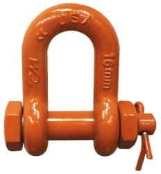 CM - 5/16" Nominal Chain Size, 1 Ton Carbon Steel Bolt Chain Shackle - 15/32" Diam, 3/8" Pin Diam, 17/32" Wide Inside Jaw, 17/32" Inside Width - Exact Industrial Supply