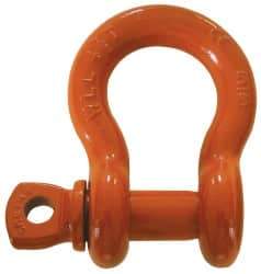 CM - 3/4" Nominal Chain Size, 6.5 Ton Carbon Steel Screw Anchor Shackle - 31/32" Diam, 7/8" Pin Diam, 1-1/4" Wide Inside Jaw, 1-3/4" Inside Width - Exact Industrial Supply