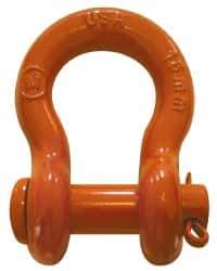 CM - 5/16" Nominal Chain Size, 1 Ton Carbon Steel Round Anchor Shackle - 15/32" Diam, 3/8" Pin Diam, 5/8" Wide Inside Jaw, 25/32" Inside Width - Exact Industrial Supply