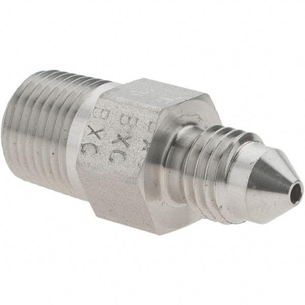 Parker - 1/8" Tube OD, 37° Stainless Steel Flared Tube Male Adapter - 1/8-27 NPTF, Flare x NPTF Ends - Exact Industrial Supply