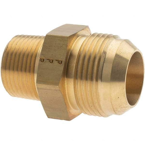 Parker - 1" Tube OD, 37° Brass Flared Tube Male Adapter - 3/4-14 NPTF, Flare x NPTF Ends - Exact Industrial Supply