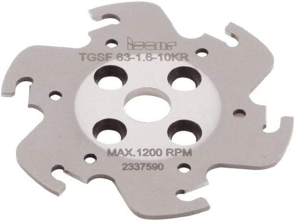 Iscar - Arbor Hole Connection, 1/16" Cutting Width, 0.591" Depth of Cut, 63mm Cutter Diam, 0.3937" Hole Diam, 6 Tooth Indexable Slotting Cutter - TGSF Toolholder, TAG N-A, TAG N-C/W/M, TAG N-J/JS/JT, TAG N-LF, TAG N-MF, TAG N-UT Insert - Exact Industrial Supply