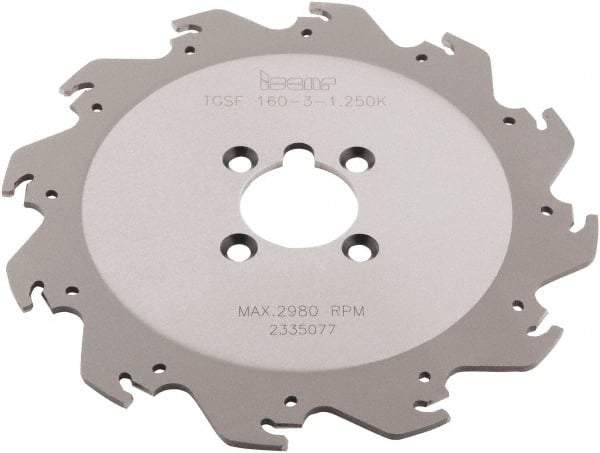 Iscar - Arbor Hole Connection, 0.118" Cutting Width, 2.05" Depth of Cut, 0.098" Cutter Diam, 1-1/4" Hole Diam, 8 Tooth Indexable Slotting Cutter - TGSF Toolholder, TAG N3 Insert - Exact Industrial Supply