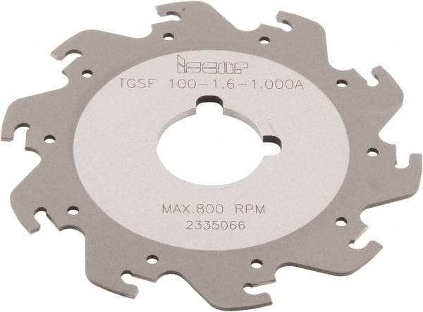 Iscar - Arbor Hole Connection, 1/16" Cutting Width, 1.181" Depth of Cut, 3-15/16" Cutter Diam, 1" Hole Diam, 10 Tooth Indexable Slotting Cutter - TGSF Toolholder, TAG N-A, TAG N-C/W/M, TAG N-J/JS/JT, TAG N-LF, TAG N-MF, TAG N-UT Insert - Exact Industrial Supply