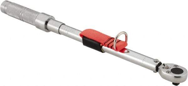 Proto - 3/8" Drive Micrometer Ratchet Head Tethered Torque Wrench - 20 Ft/Lb to 100 Ft/Lb Torque, 17" OAL, 1/2 Ft/Lb Graduation, Pear Head - Exact Industrial Supply