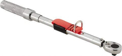 Proto - 3/8" Drive Micrometer Ratchet Head Tethered Torque Wrench - 20 Ft/Lb to 100 Ft/Lb Torque, 17" OAL, 1/2 Ft/Lb Graduation, Pear Head - Exact Industrial Supply