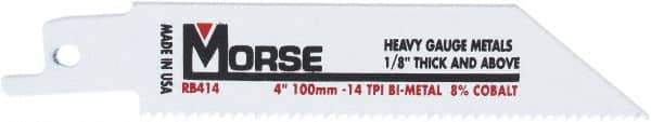 M.K. MORSE - 4" Long x 3/4" Thick, Bi-Metal Reciprocating Saw Blade - Tapered Profile, 14 TPI, Toothed Edge, Universal Shank - Exact Industrial Supply