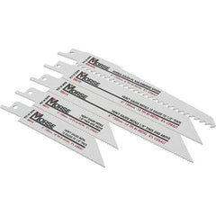 M.K. MORSE - 5 Pieces, 4" to 6" Long x 0.035" to 0.05" Thickness, Bi-Metal Reciprocating Saw Blade Set - Tapered Profile, 10 to 18 Teeth, Toothed Edge - Exact Industrial Supply
