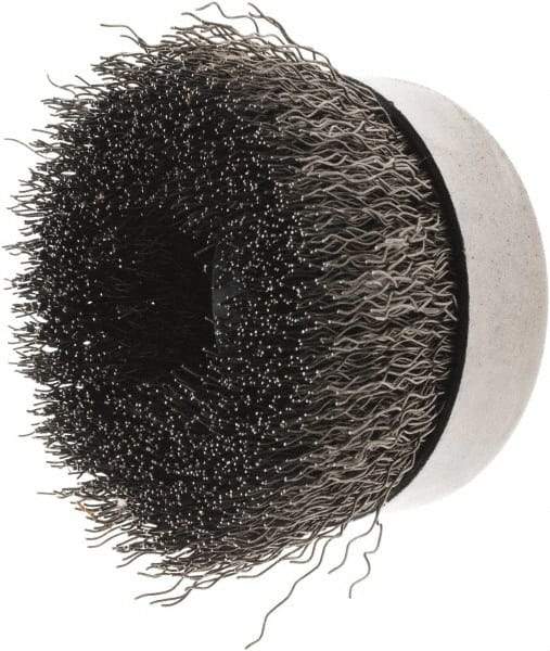 Weiler - 4" Diam, 5/8-11 Threaded Arbor, Steel Fill Cup Brush - 0.02 Wire Diam, 1-3/8" Trim Length, 9,000 Max RPM - Exact Industrial Supply
