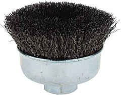 Weiler - 3" Diam, 5/8-11 Threaded Arbor, Steel Fill Cup Brush - 0.014 Wire Diam, 7/8" Trim Length, 14,000 Max RPM - Exact Industrial Supply
