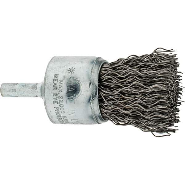 Weiler - 1" Brush Diam, Crimped, End Brush - 1/4" Diam Shank, 20,000 Max RPM - Exact Industrial Supply