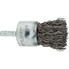 Weiler - 1" Brush Diam, Crimped, End Brush - 1/4" Diam Shank, 20,000 Max RPM - Exact Industrial Supply