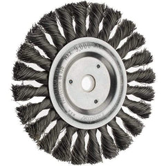 Weiler - 6" OD, 5/8" Arbor Hole, Knotted Steel Wheel Brush - 1/2" Face Width, 1-1/2" Trim Length, 0.014" Filament Diam, 9,000 RPM - Exact Industrial Supply