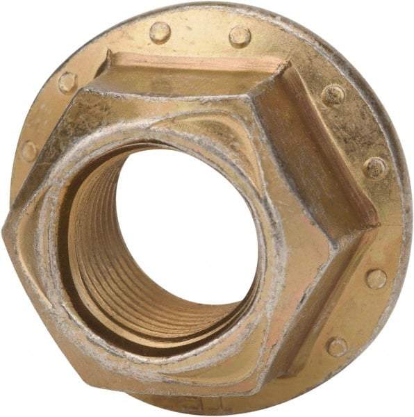 Made in USA - 7/16-20 Grade 8 Steel Hex Flange Lock Nut - Zinc Yellow Dichromate Finish - Exact Industrial Supply