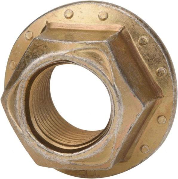 Made in USA - 1/4-20 Grade 8 Steel Hex Flange Lock Nut - Zinc Yellow Dichromate Finish - Exact Industrial Supply