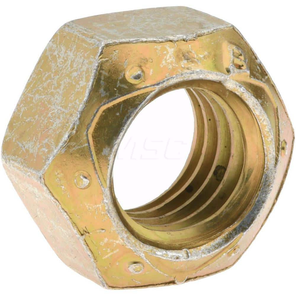 Hex Lock Nut: 1/2-13, Grade 9 Steel, Cadmium-Plated with Wax 0.435″ High, 3/4″ Width Across Flats, Right Hand Thread