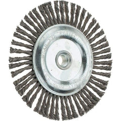 Weiler - 6-1/2" OD, 5/8-11 Arbor Hole, Stringer Bead Steel Wheel Brush - 3/16" Face Width, 1-1/8" Trim Length, 0.02" Filament Diam, 9,000 RPM - Exact Industrial Supply