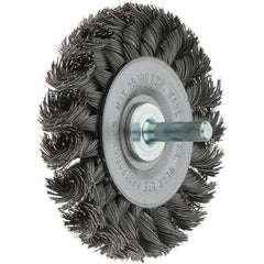 Weiler - 3" OD, 1/4" Shank Diam, Knotted Steel Wheel Brush - 3/8" Face Width, 5/8" Trim Length, 0.014" Filament Diam, 25,000 RPM - Exact Industrial Supply