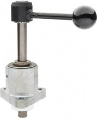 De-Sta-Co - 9,000 N Capacity, M8 Plunger, 16mm Plunger Diam, Flange Mt, One Hand, Hand Lever Actuation, Variable Stroke Straight Line Action Clamp - 60mm Max Rapid Stroke, 4mm Max Clamping Stroke, 9mm Mt Hole Diam, 73mm Overall Height, 196mm OAL - Exact Industrial Supply