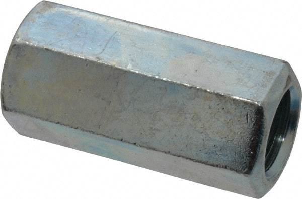 Value Collection - 3/4-10 UNC, 2-1/4" OAL Steel Standard Coupling Nut - Zinc-Plated Finish, 1" Width Across Flats - Exact Industrial Supply
